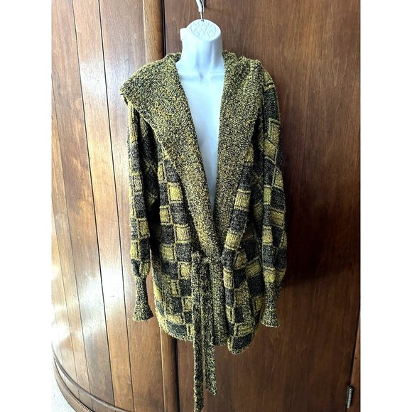 Vintage Earthy Green/Black/Gold Earth tones  Boho Bohemian Wrap Sweater Cardigan - Picture 1 of 12